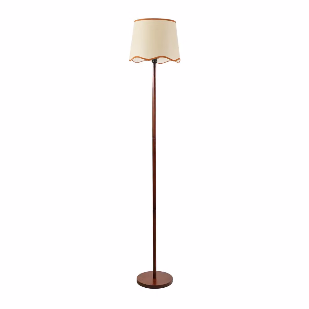 ValueLights Heather Dark Wood Stem Floor Lamp with Scallop Edge Tapered Shade and LED Bulb in Burnt Orange, H 182 cm x W 35 cm x D 35 cm – 2
