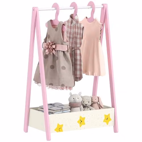 AIYAPLAY Baby Clothing Rack with Hangers, Pink Leaf Theme for Ages 3-6