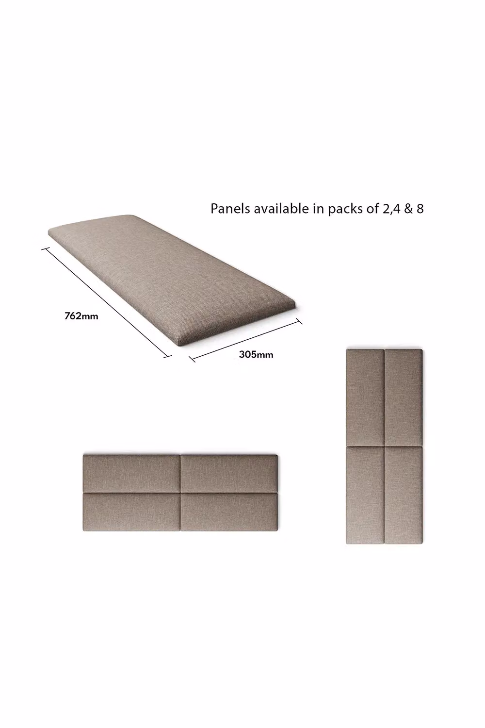 Aspire EasyMount Modular DIY Wall Mounted Upholstered Headboard Panels in Eire Linen Fabric, Beige, Pack of 2 – 3