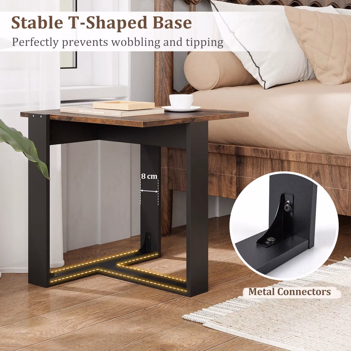 Gymax Industrial Square Side Table with T-Shaped Metal Base in Brown – 8