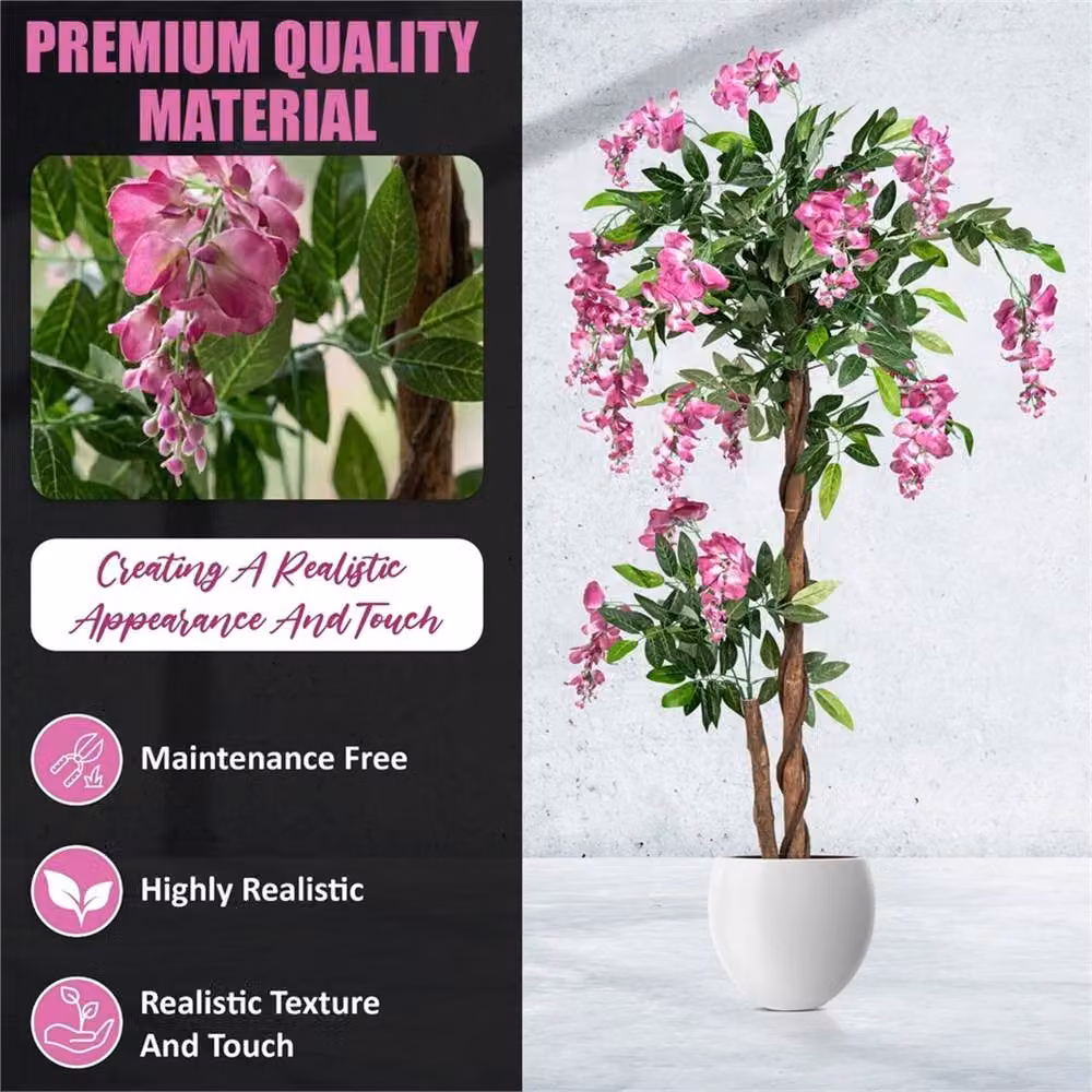 EONLION Pink Artificial Faux Floral Tree, Height: 100 cm – 5