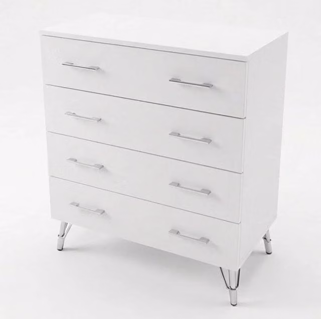 Havendro Matt White 4 Drawer Chest with Metal Pull Handles