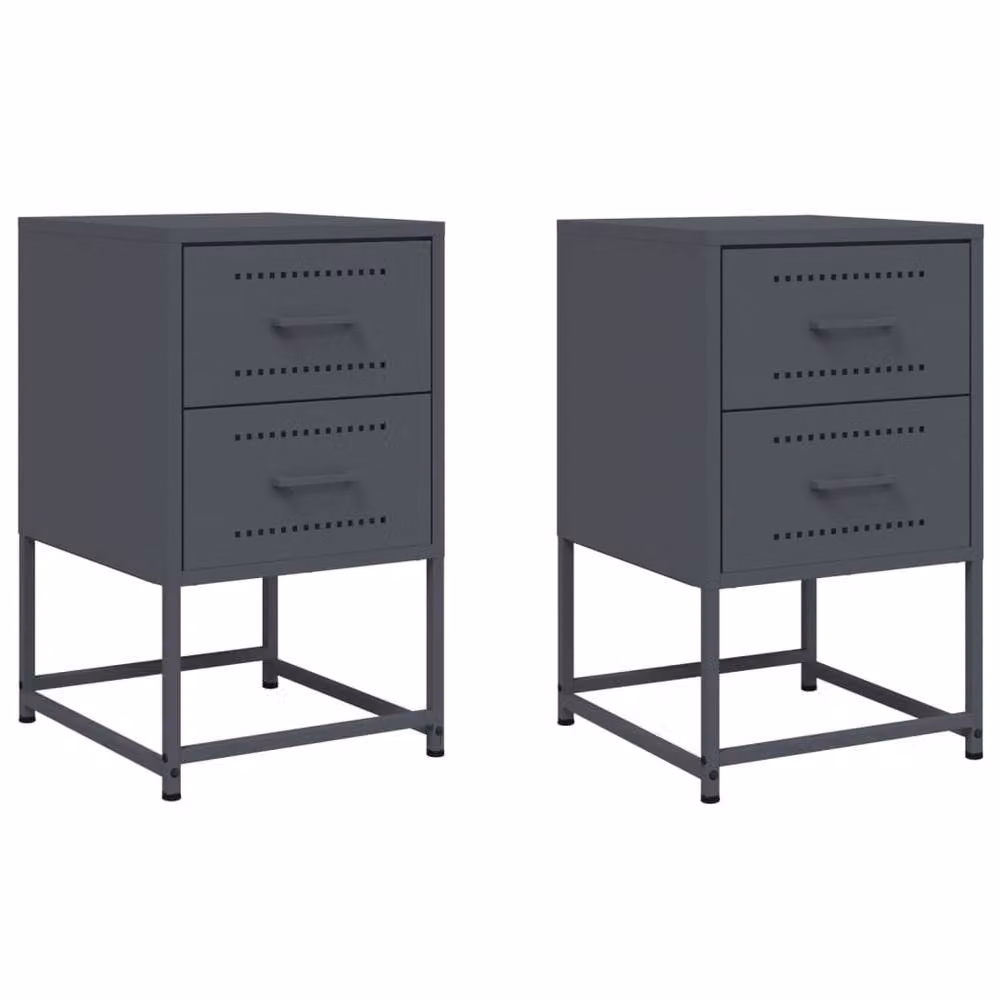 Berkfield Home Durable Metal Bedside Cabinets, 2 Pack, Anthracite Grey, W/D/H: 36 x 39 x 60.5 cm – 3