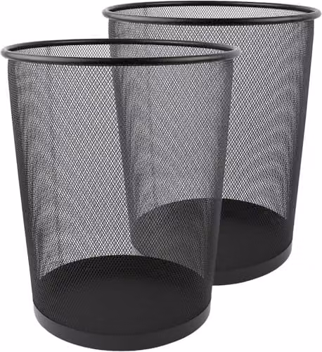 MantraRaj Black Round Metal Mesh Waste Paper Bin, 9L Capacity, Pack of 2