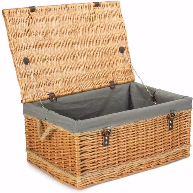 Red Hamper Picnic Basket with Grey Lining and Rope Handles