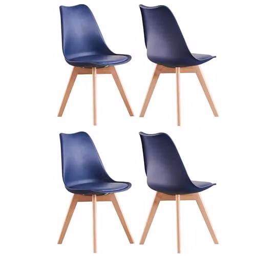 P&N Homewares Set of 4 Lorenzo Retro Dining Chairs in Blue with Padded Synthetic Leather Seats and Beech Wood Legs – 2