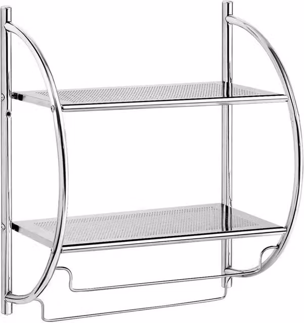 Nordara Modern 2 Tier Wall Mounted Silver Metal Bathroom Shelf Unit, W: 180 cm, H: 180 cm