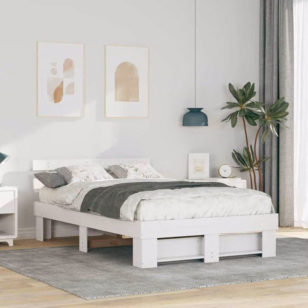 Berkfield Home Traditional White Solid Pine Wood Bed with Headboard W: 120 cm, L: 190 cm – 2