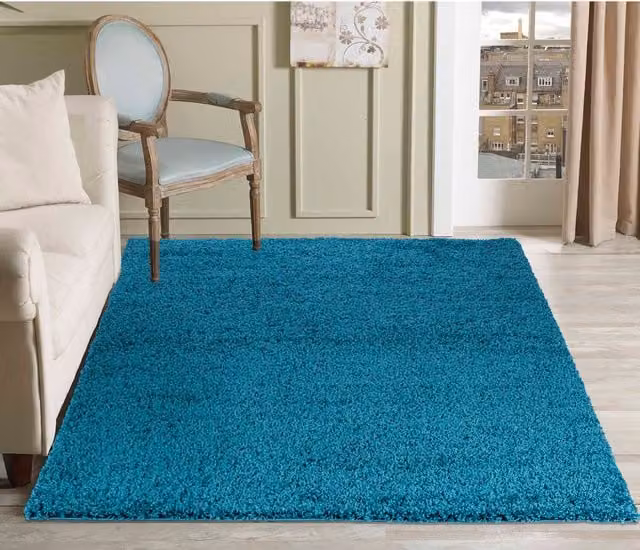Desire Rugs Plain Fluffy Shaggy Area Rug, Petrol Blue, W: 80 cm, L: 150 cm