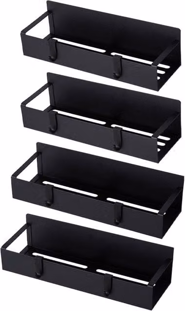 Living and Home 4-Piece Magnetic Metal Fridge Storage Shelf and Hanging Spice Rack Set in Black – 1