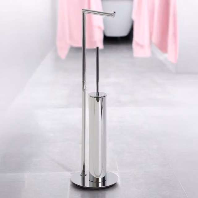 Showerdrape Belgravia Freestanding Toilet Roll Holder and Toilet Brush Combo in Silver