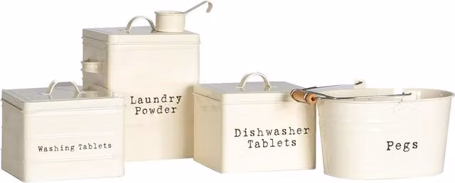 Harbour Housewares 4 Piece Vintage Metal Airtight and Leakproof Utility Canister Set in Beige and White – 1