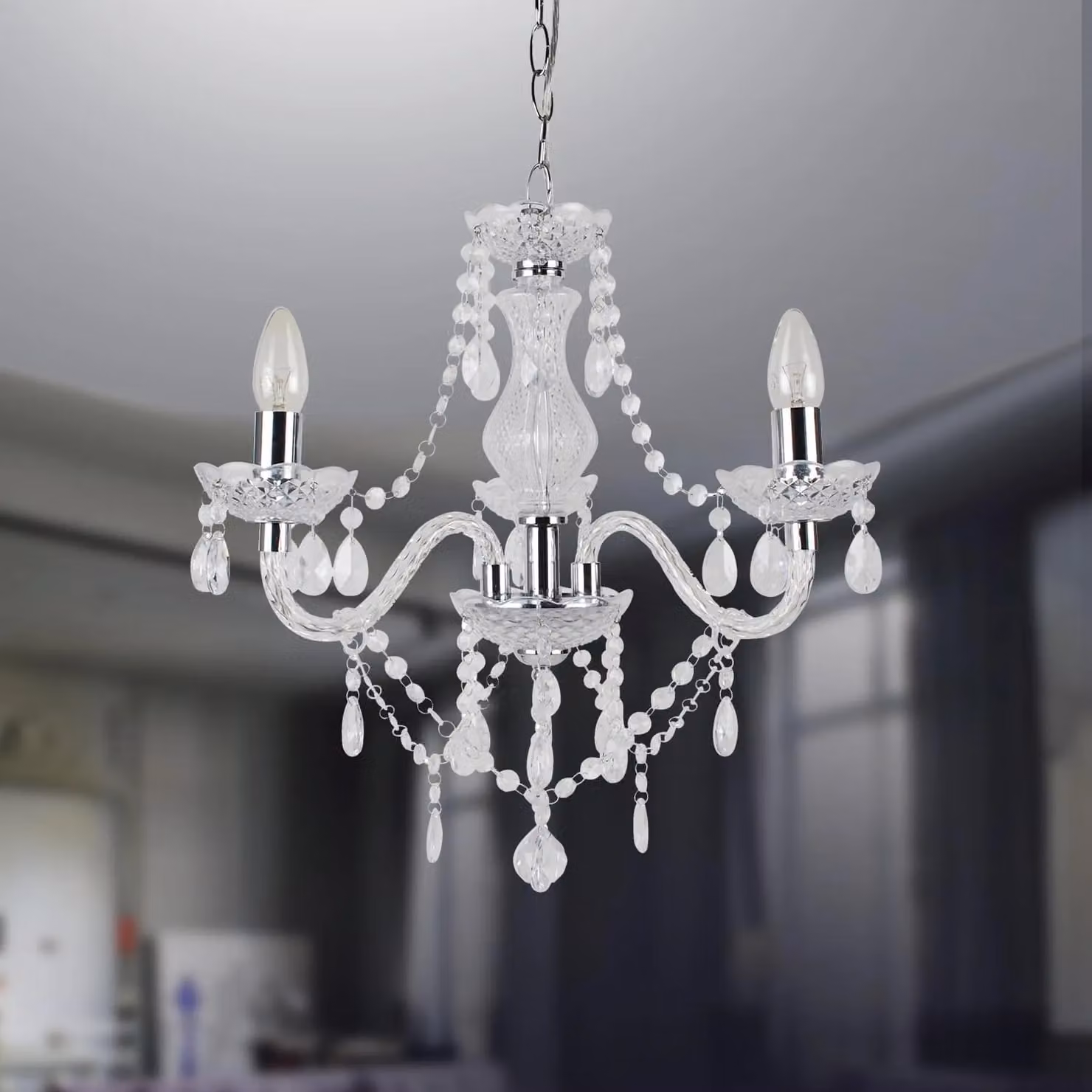 First Choice Lighting Marie Therese Style Chandelier Set of 2, Chrome and Transparent Glass, Height Adjustable and Dimmable – 2