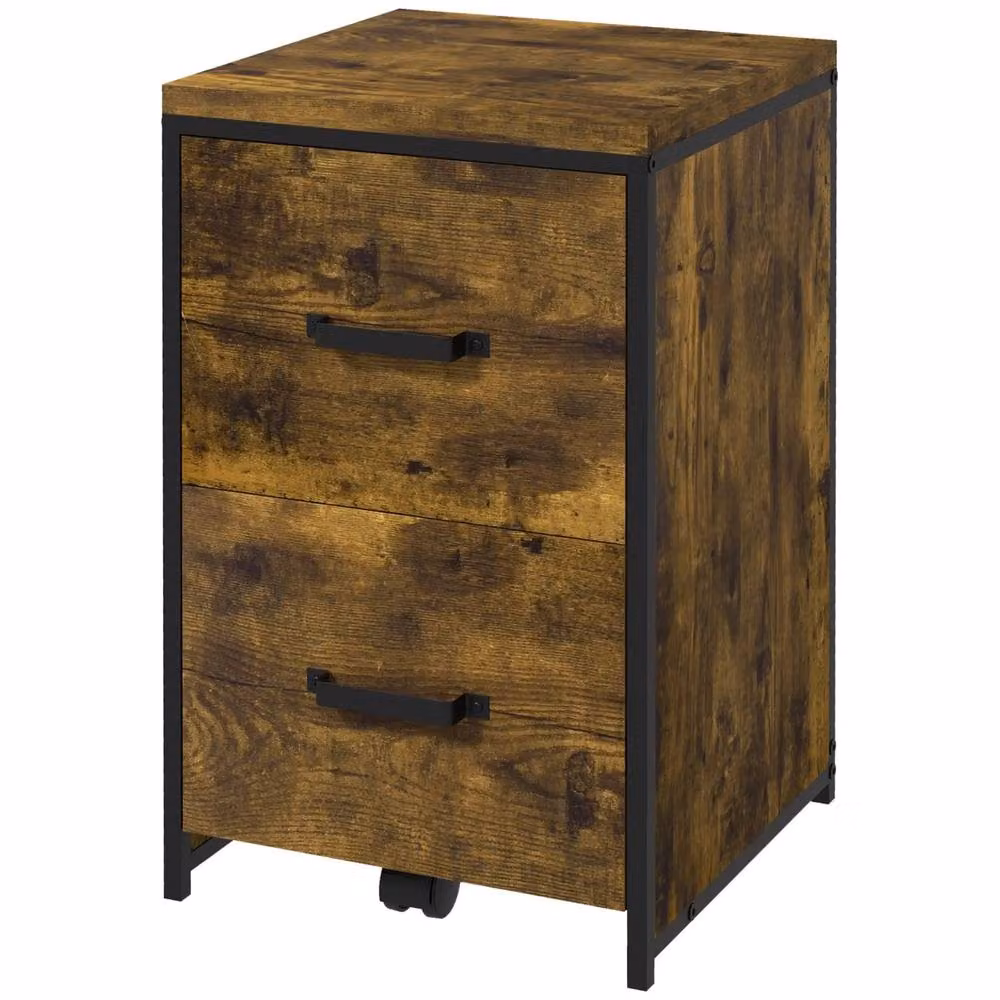 FURNOS Industrial 2 Drawer Portable Rolling Filing Cabinet in Brown, W/D/H: 41.5 x 41.5 x 69.5 cm – 5