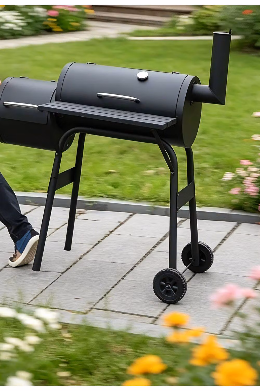 ExtraStar Black Charcoal BBQ Grill with Wheels and Stainless Steel Cart – 3