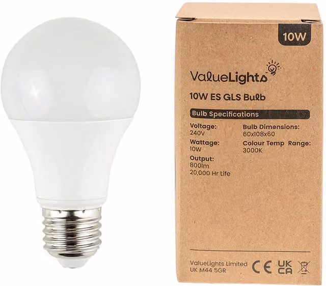 ValueLights 3 Pack E27 White Thermal Plastic GLS LED 10W Warm White 3000K 800lm Light Bulbs