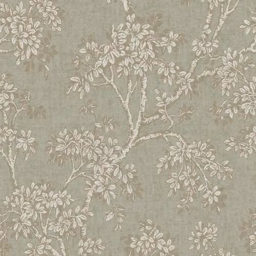 Holden Decor Hawthorn Trailing Tree Textured Blown Vinyl Wallpaper in Sage Green, Cream and Beige with Light Reflective Finish