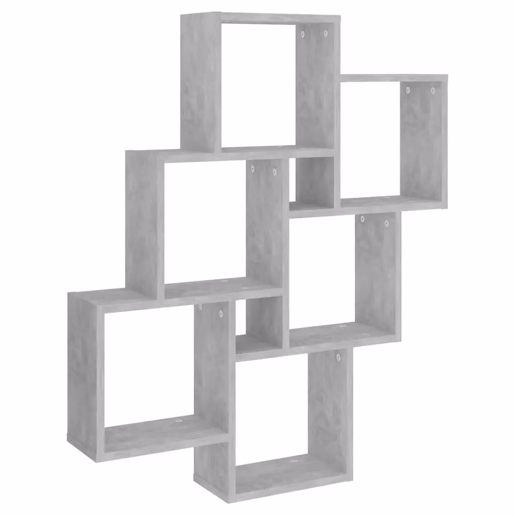 Berkfield Home Wall Mounted Cube Shelf in Concrete Grey, W: 78 cm, D: 15 cm, H: 93 cm – 2