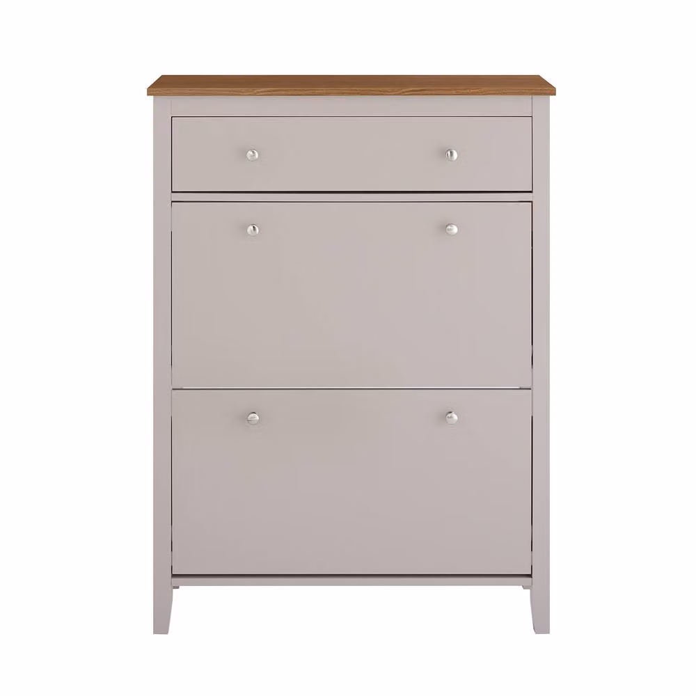 SoBuy Slim Scandinavian Style Shoe Cabinet in Matt Grey with Tilting Compartments and Internal Shelves – 2