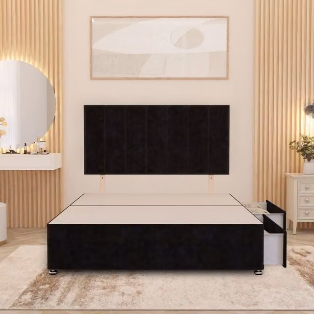 Somnior Beds Ltd Austin Divan Bed Base with Drawers in Black Velvet, W/D/H: 140 x 200 cm
