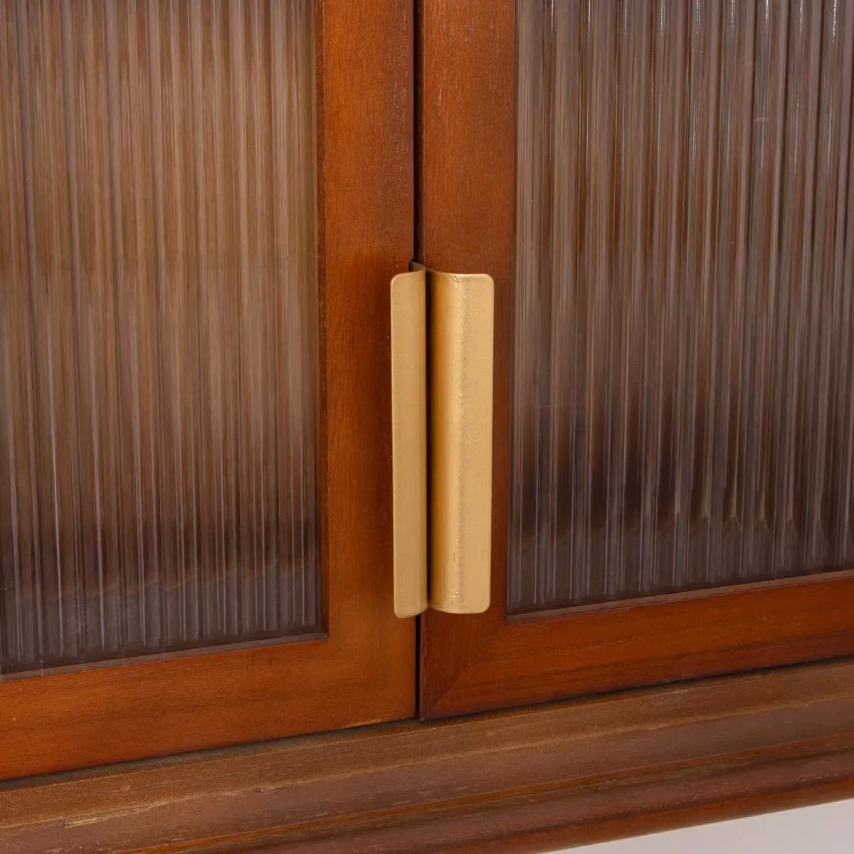 Melody Maison Rustic Wooden Wall Cabinet with Glass Doors and Internal Shelves in Brown and Gold – 2
