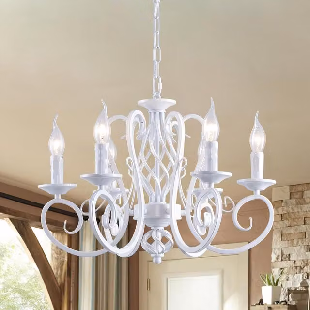 Garwarm French Country Metal Chandelier in White, Vintage Farmhouse Pendant Light Fixture – 1