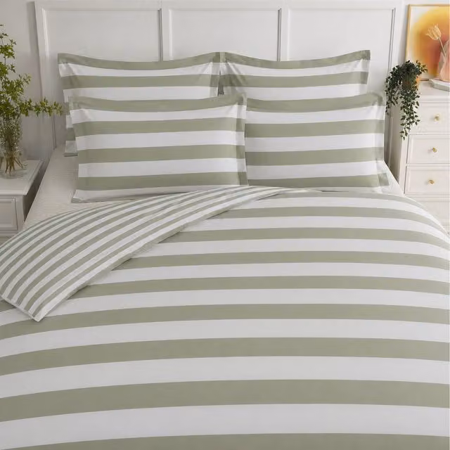 Sweet Dreams Reversible Striped Duvet Cover Set, Green, 200 x 200 cm