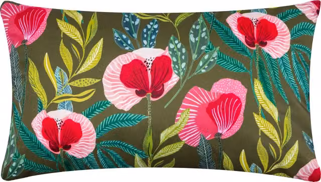 House of Bloom Floral Rectangular Outdoor Cushion Cover in Green, Pink and Multicolour