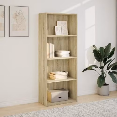 vidaXL Modern Wall-Mounted Bookcase in Oak, W/D/H: 60 x 30 x 152 cm – 2