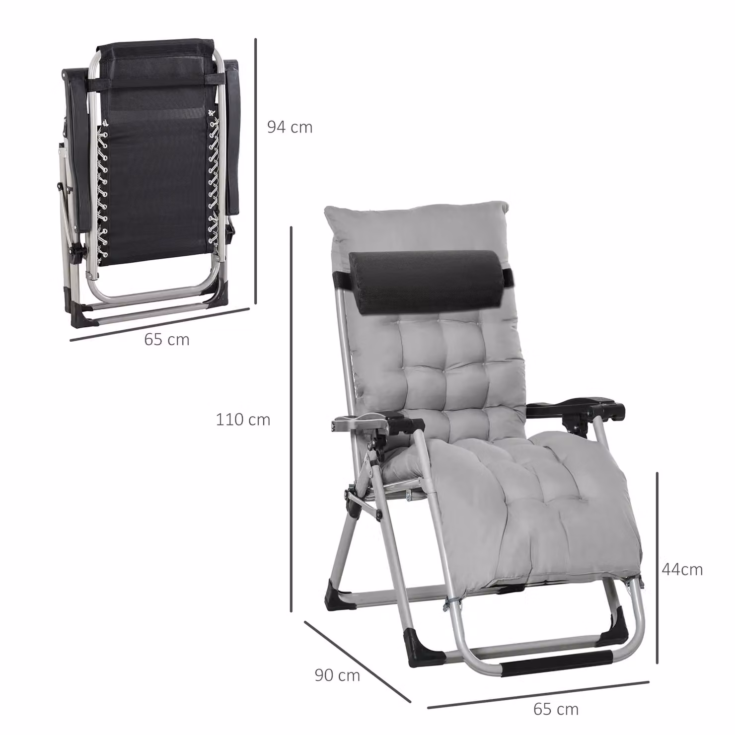 OUTSUNNY 2 Pack Reclining Zero Gravity Folding Lounger Chairs with Weatherproof Cushions in Light Grey – 2