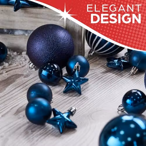 The Christmas Workshop Set of 50 Shatterproof Textured Plastic Christmas Tree Baubles in Blue – 7