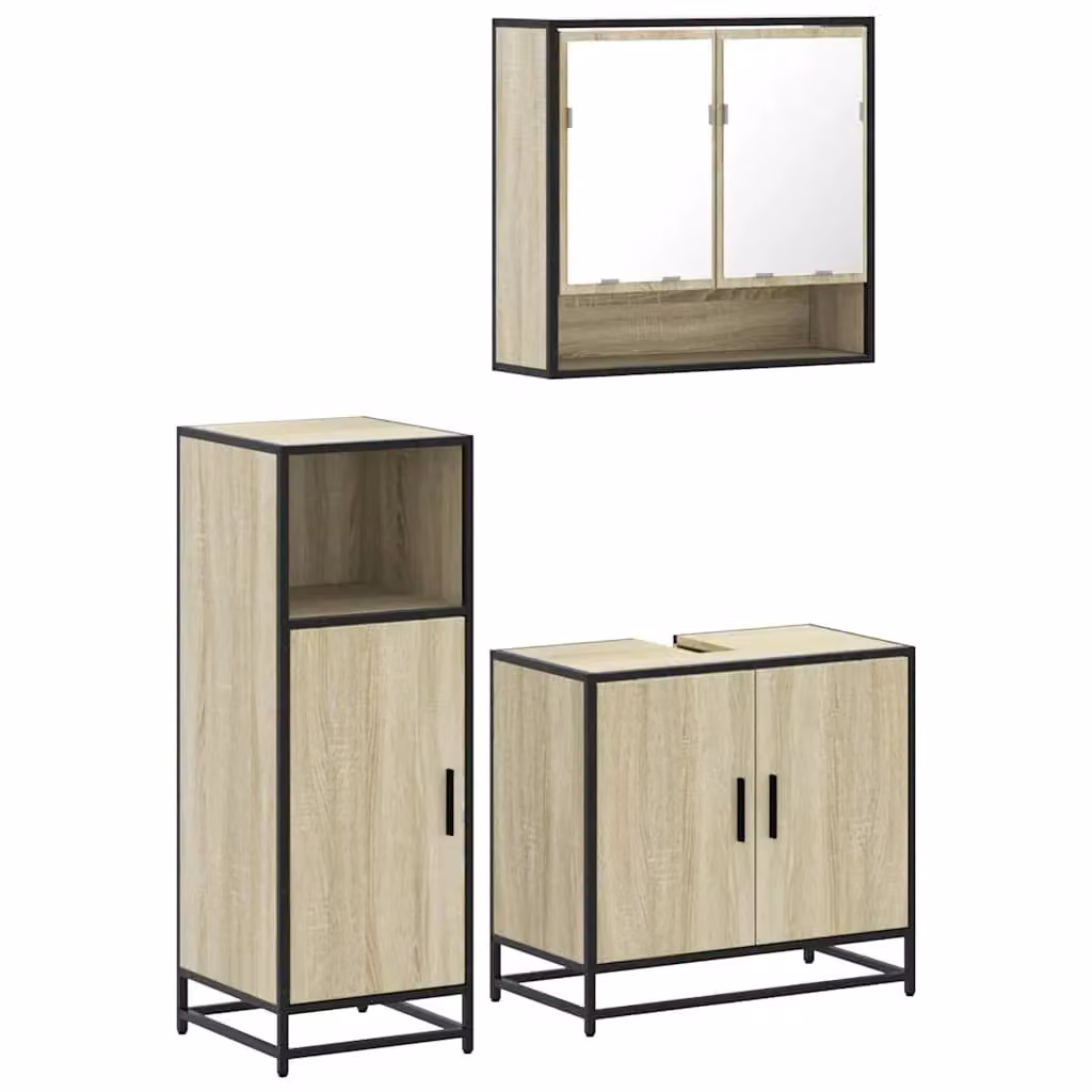 Berkfield Home 3 Piece Industrial Bathroom Furniture Set in Brown Sonoma Oak Engineered Wood – 2