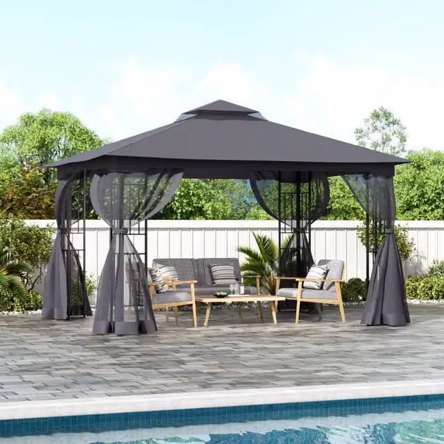 Breeins Outdoor Garden Gazebo Shade Canopy in Grey, W/D/H: 395 x 295 x 280 cm