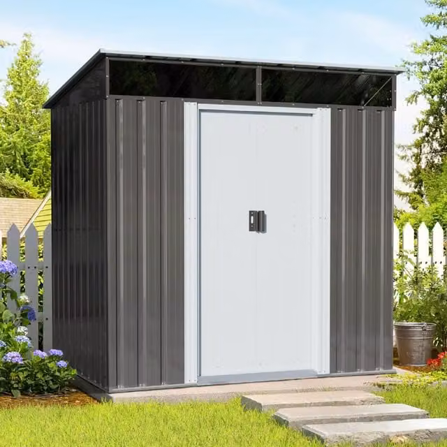 Breeins Grey Metal Two-tone Storage Shed with Sliding Doors