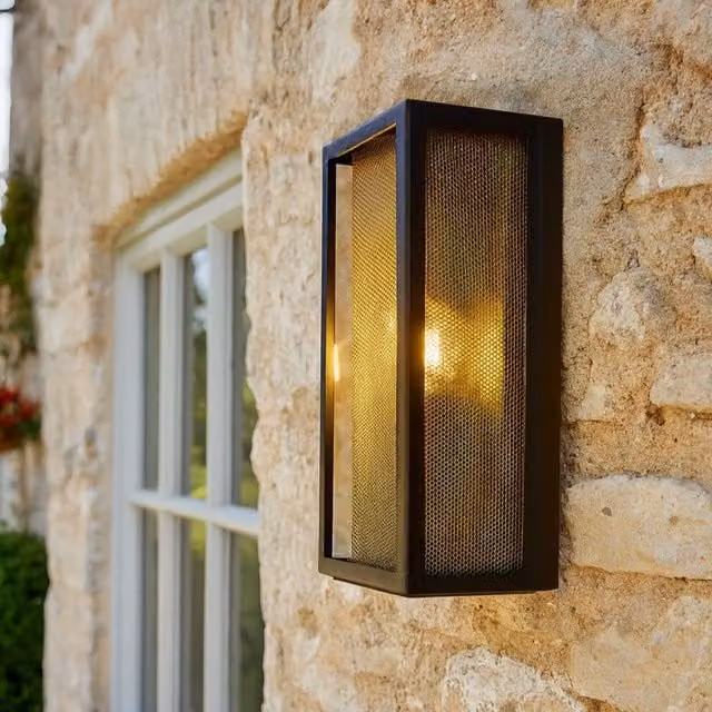 CGC Lighting Silas Modern Black and Brass Outdoor Wall Lantern with Glass Shade – 1