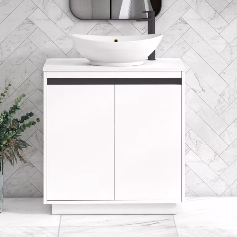 Royal Bathrooms Orion 800mm Matt White Floor Standing 2 Door Vanity Unit with Amaze Basin and Black Accent Trim