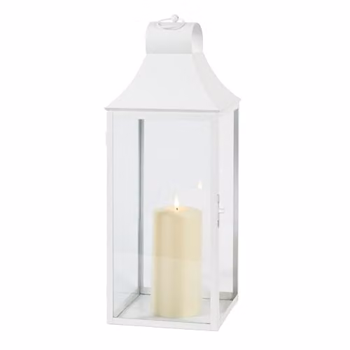 Lights4fun Albury White Metal Decorative Garden Lantern with TruGlow Candle, Height: 59 cm – 2