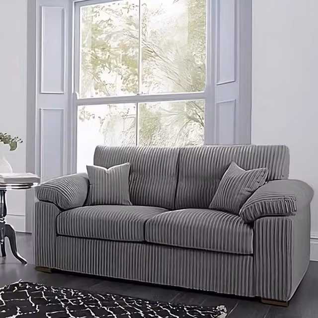 SquareBoxx Capri 3 Seater Grey Striped Jumbo Cord Upholstered Sofa with Scatter Cushions