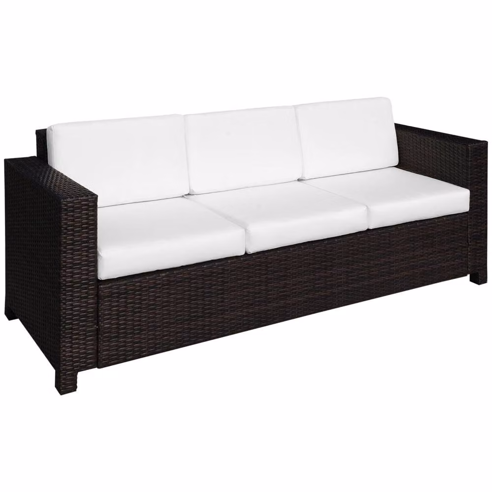 Wyld Haus Sediri Three Seater Brown PE Rattan Outdoor Sofa with Beige Cushions – 2