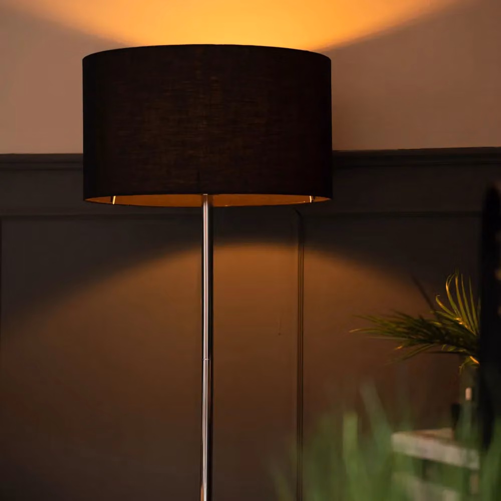 ValueLights Charlie Modern Silver and Chrome Floor Lamp with Fabric Cylinder Shade – 3