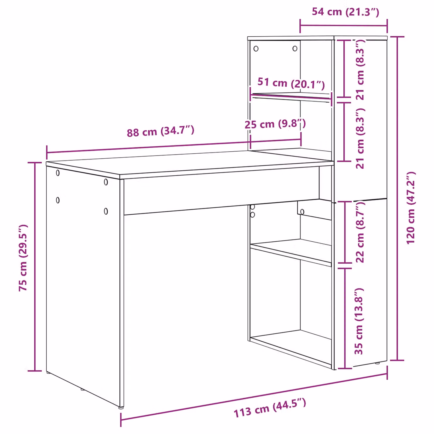 Berkfield Modern Writing Desk with Storage in Black Oak, W/D/H: 113 x 54 x 120 cm – 7