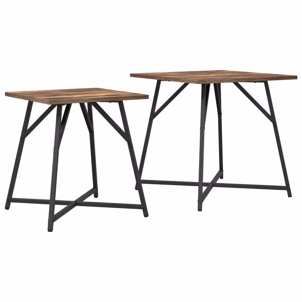 Berkfield Home Set of 2 Nested Square Side Tables in Brown Oak and Metal – 2
