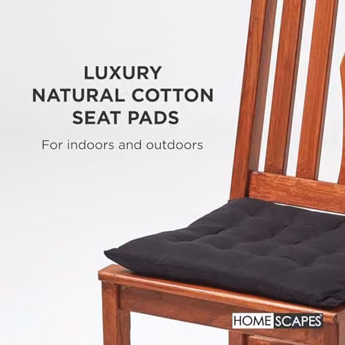 Homescapes Set of 4 Black Quilted Cotton Seat Pads, W/D/H: 40 x 40 x 6.5 cm – 6