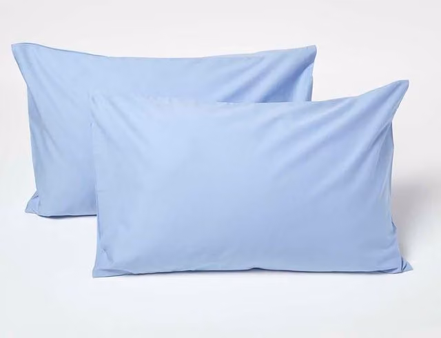 Homescapes Blue Combed Cotton Kids Pillowcases, 2 Pack, 200 Thread Count, W/H: 40 x 60 cm