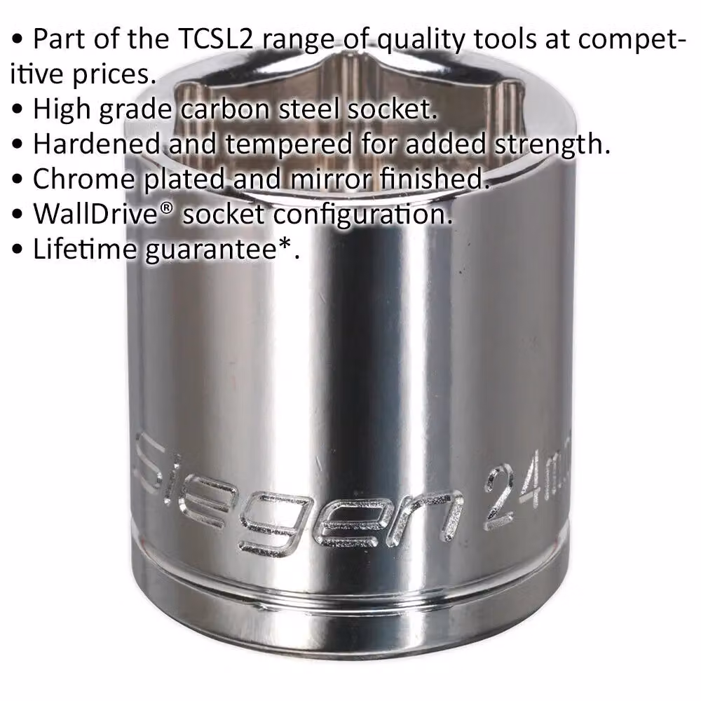 Loops 24mm Chrome Plated Drive Socket 1/2 inch Square Drive in Silver Carbon Steel – 2