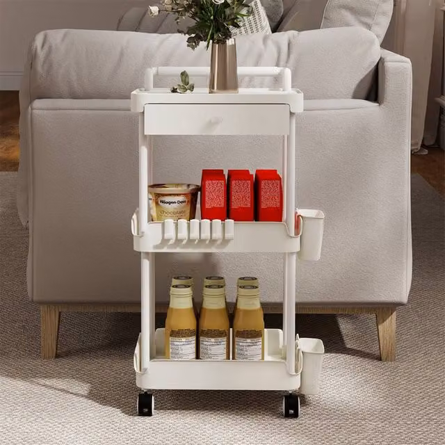 Levede 3 Tier Metal Kitchen Trolley Cart with Wheels in White