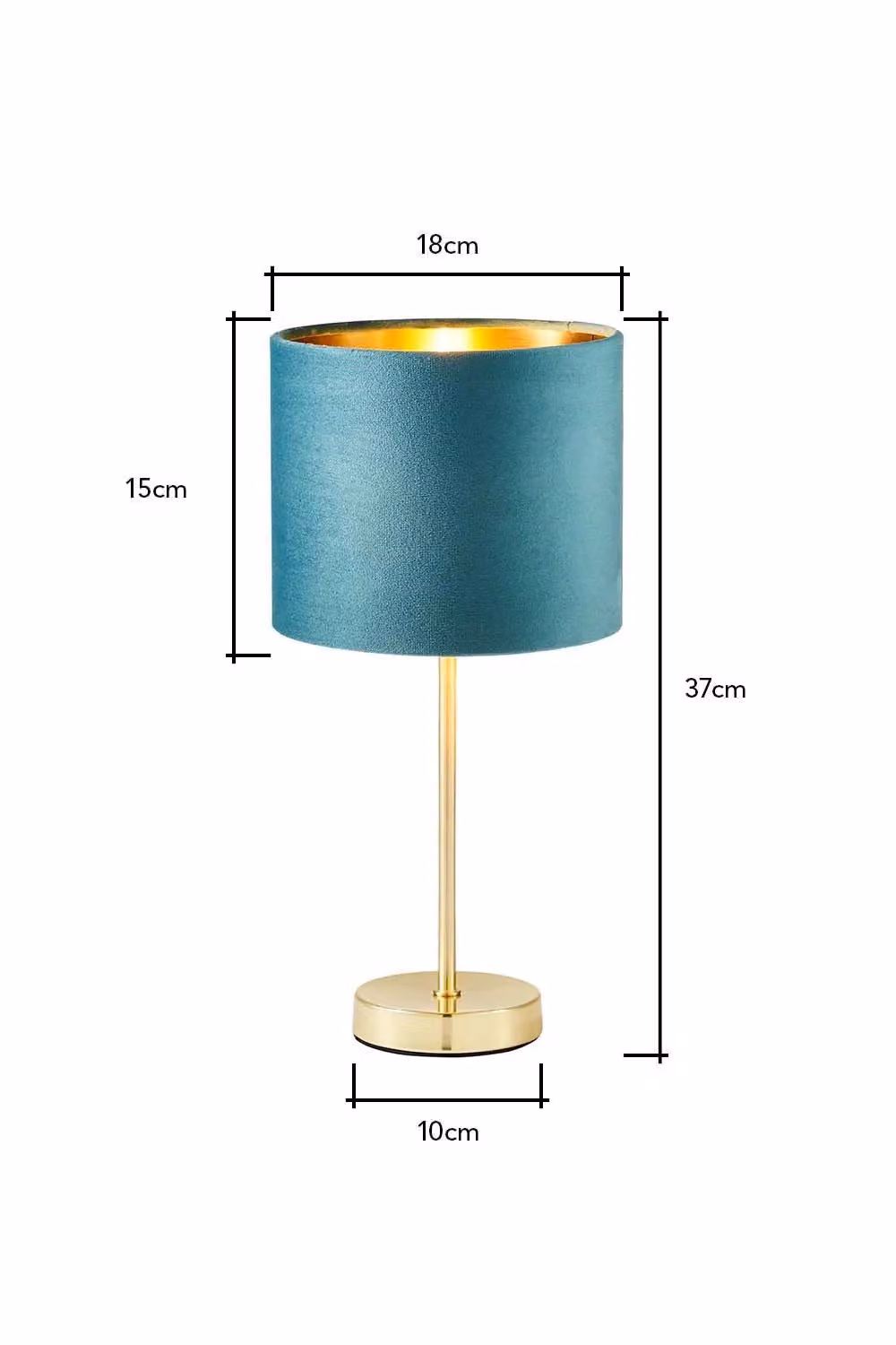 BHS Lighting Velvet Table Lamp in Blue and Gold/Brass, H 37 cm x W 18 cm – 3