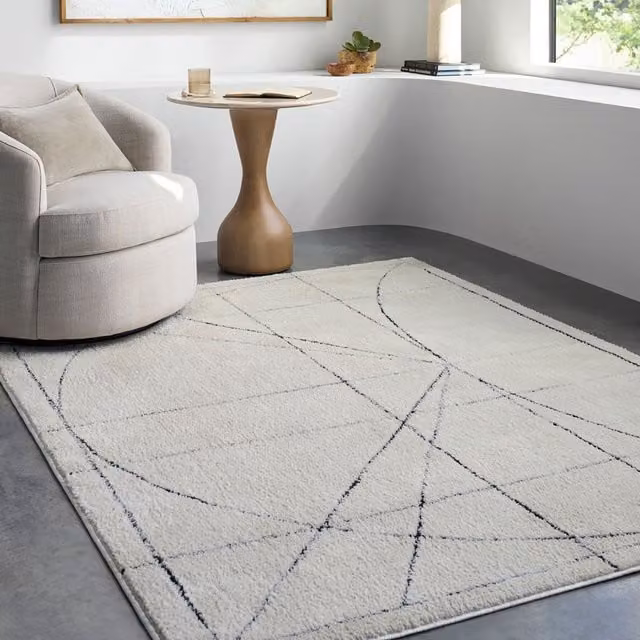 Livabliss Galey Alix Architect V-Modern Geometric High Pile Rug in Ivory, Black and White, W: 160 cm, L: 215 cm – 1
