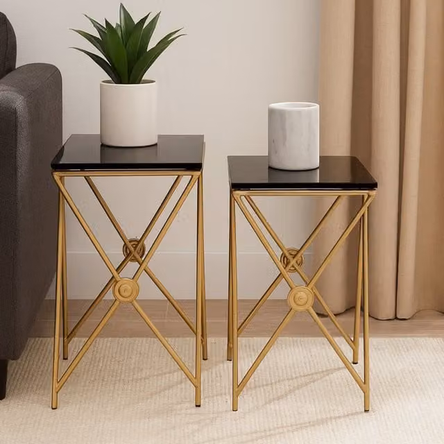 Orsina Modern Gold and Black Glass Side Tables – 1