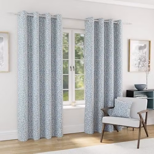 Enhanced Living Sherwood Ice Blue Jacquard Leaf Eyelet Blackout Curtains